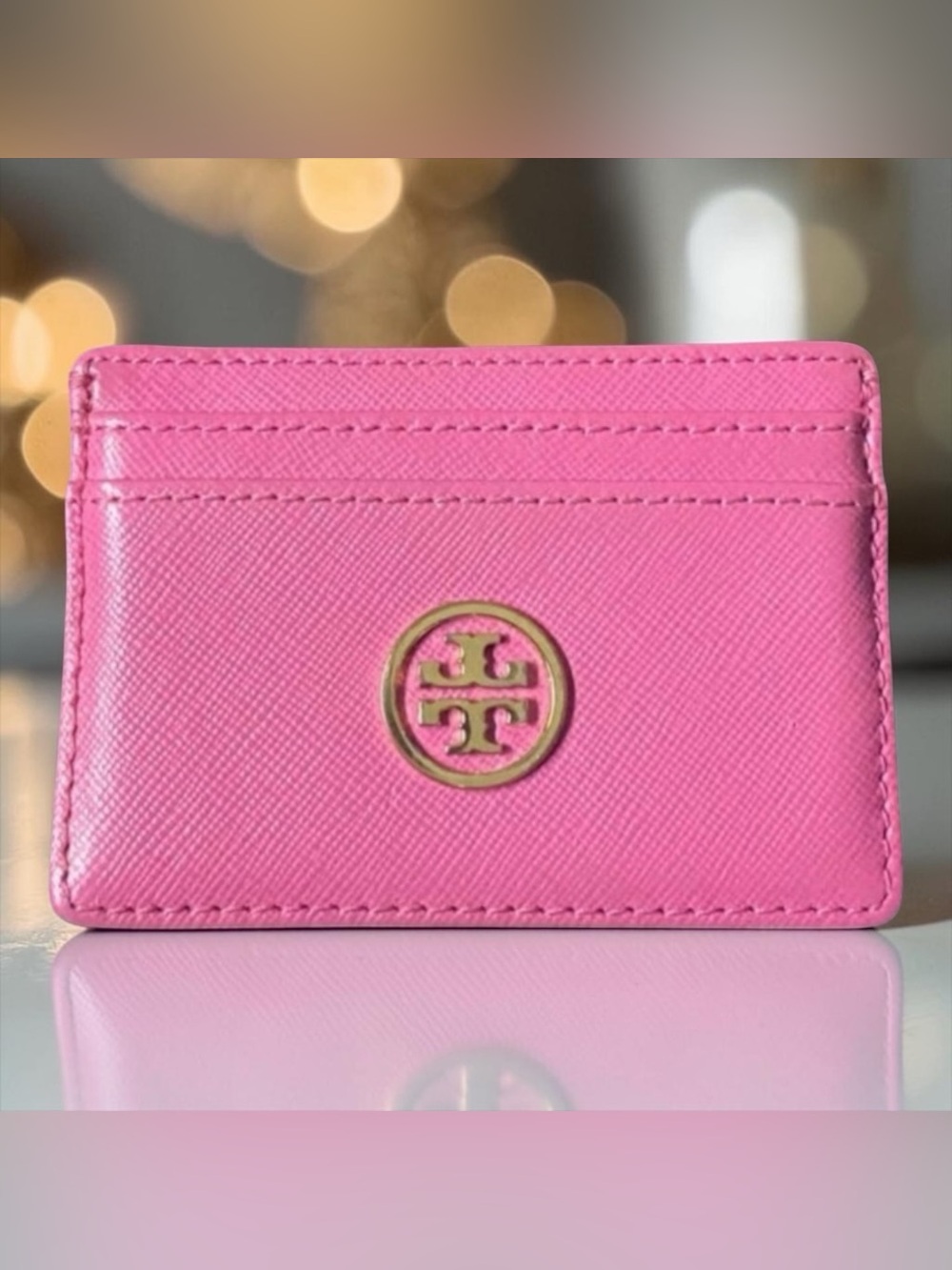 Tory Burch Pink Card Holder with Gold Accent